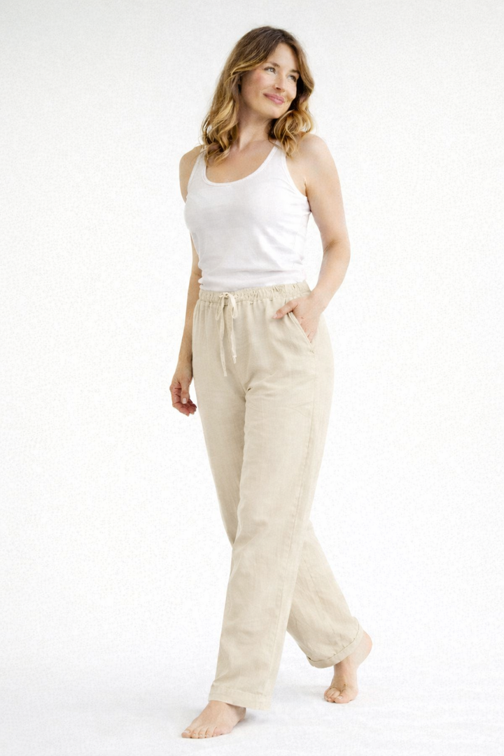 Claire | Refined High Waist Drawstring Linen Pants