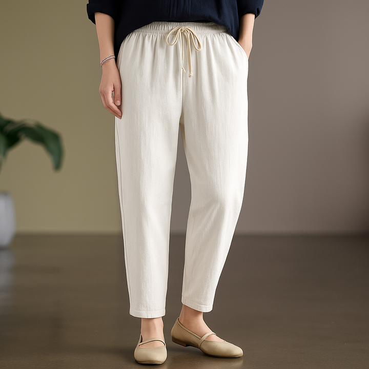 Daisy | Elegant Drawstring Ankle Length Linen Pants