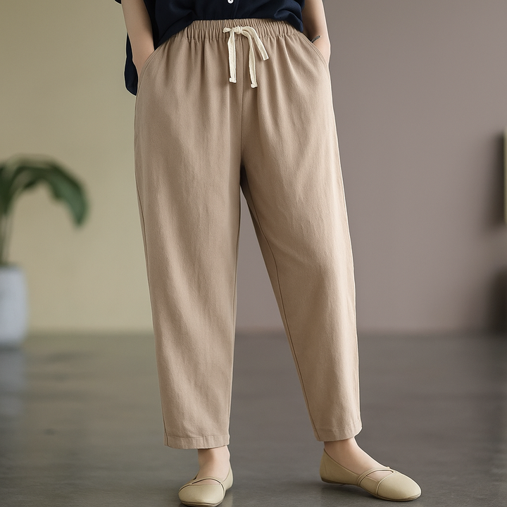 Daisy | Elegant Drawstring Ankle Length Linen Pants