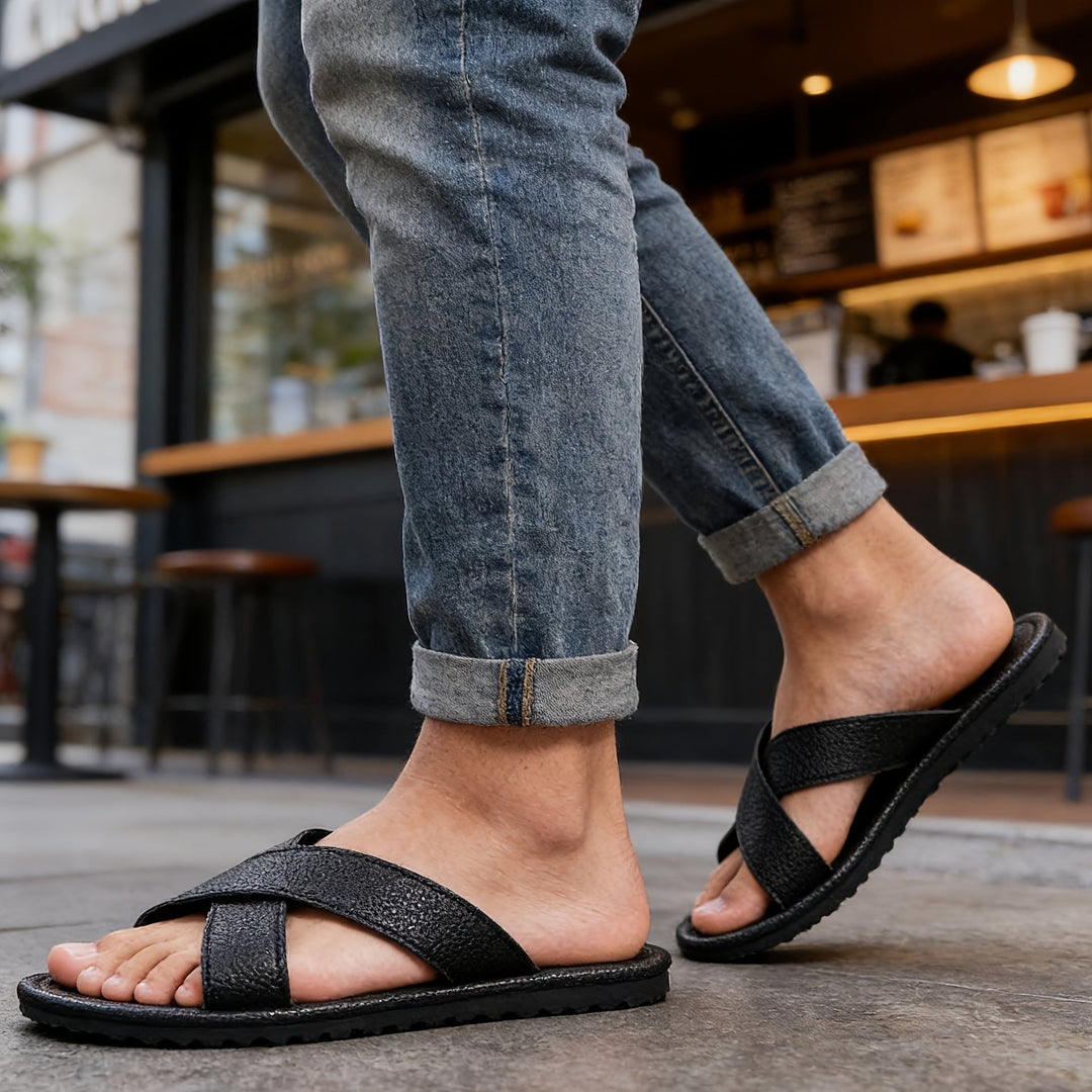 Daniel | Refined Cross Strap Slip On Mens Slides