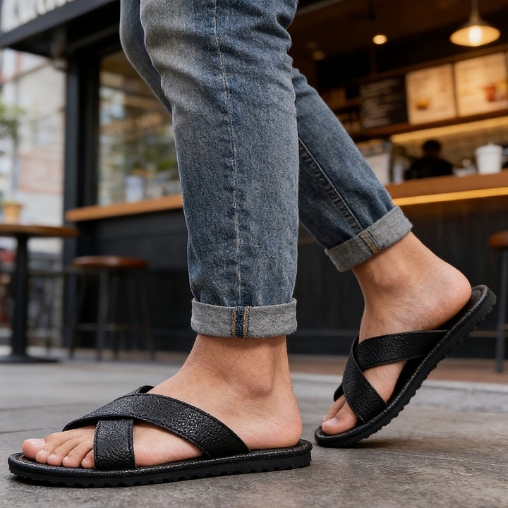 Daniel | Refined Cross Strap Slip On Mens Slides