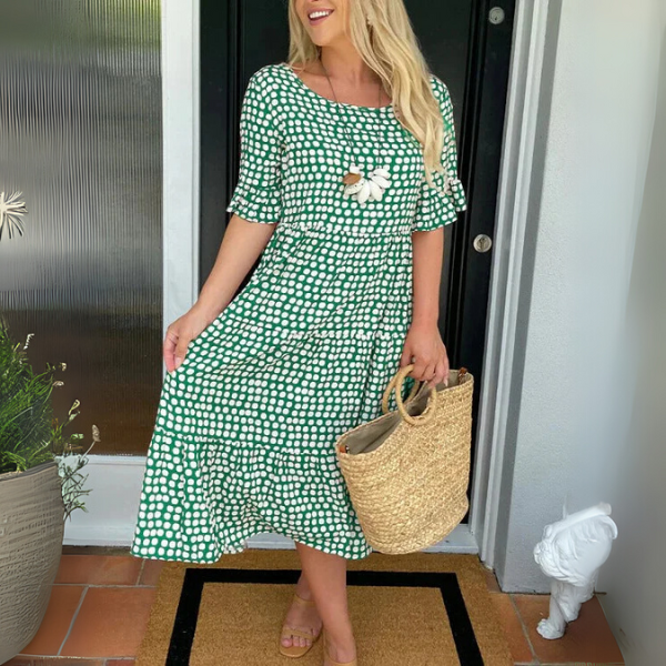 Eden | Relaxed Polka Dot Tiered Midi Dress with Sleeves