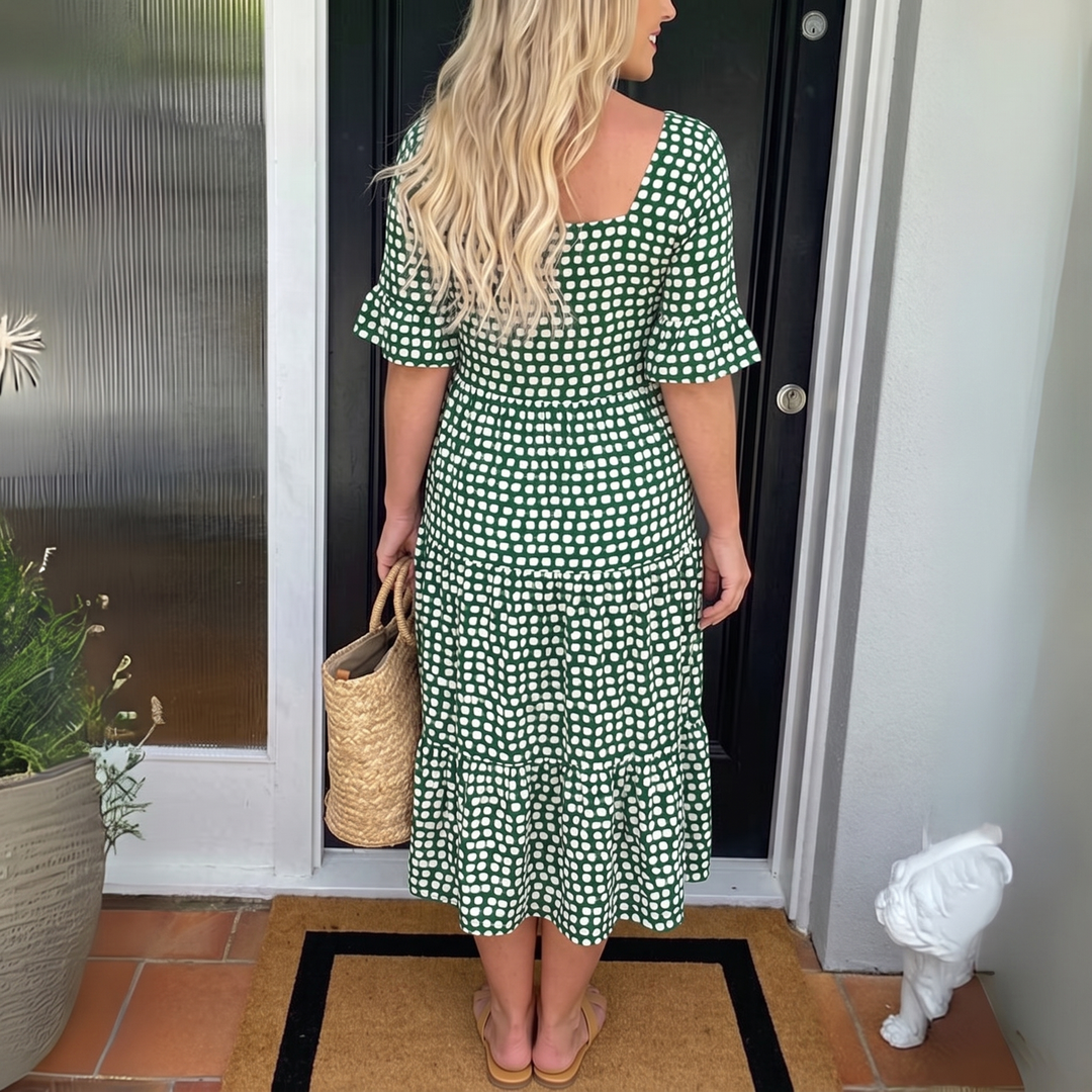 Eden | Relaxed Polka Dot Tiered Midi Dress with Sleeves