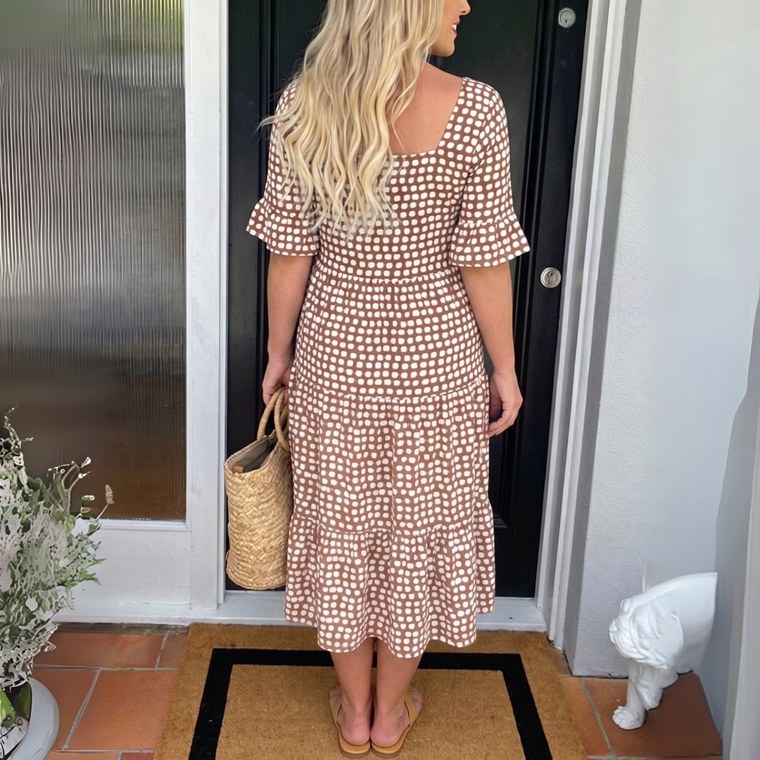 Eden | Relaxed Polka Dot Tiered Midi Dress with Sleeves