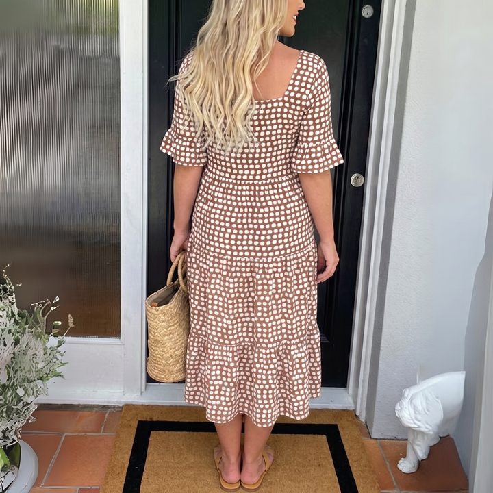 Eden | Relaxed Polka Dot Tiered Midi Dress with Sleeves