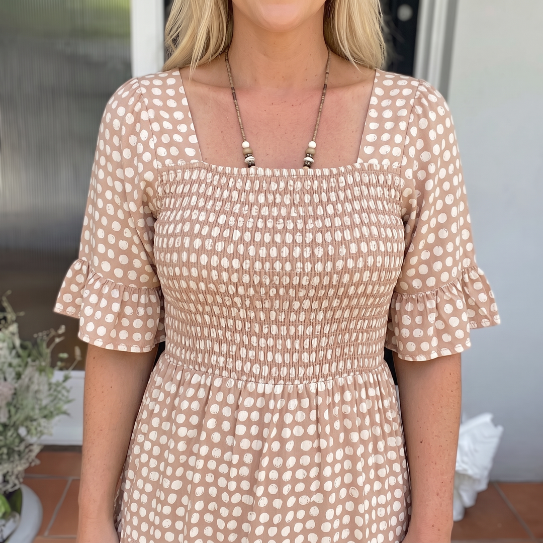 Eden | Relaxed Polka Dot Tiered Midi Dress with Sleeves