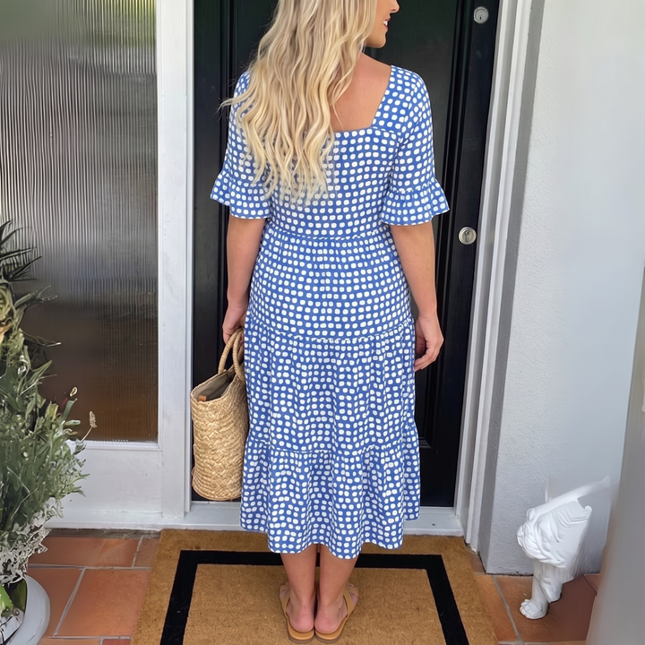 Eden | Relaxed Polka Dot Tiered Midi Dress with Sleeves