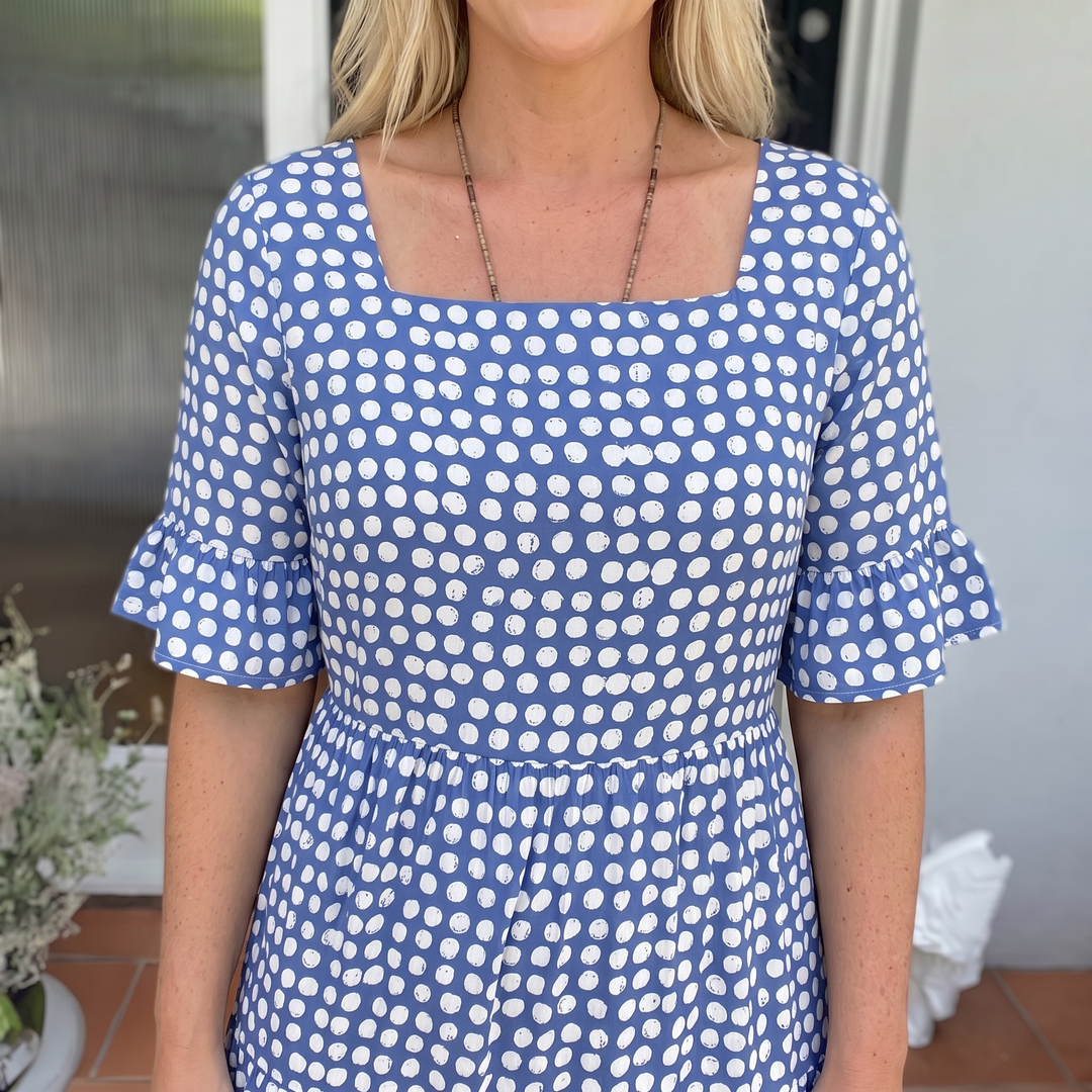 Eden | Relaxed Polka Dot Tiered Midi Dress with Sleeves