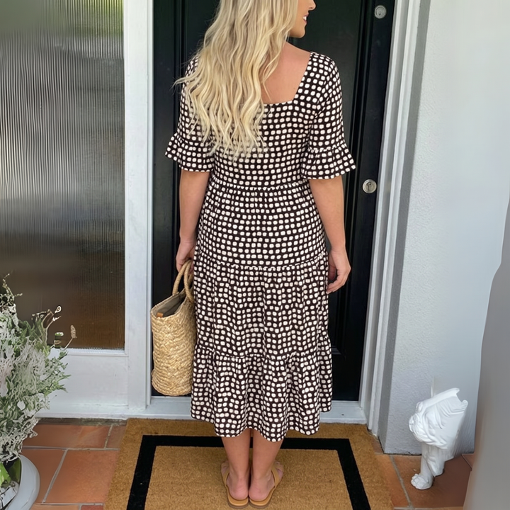 Eden | Relaxed Polka Dot Tiered Midi Dress with Sleeves