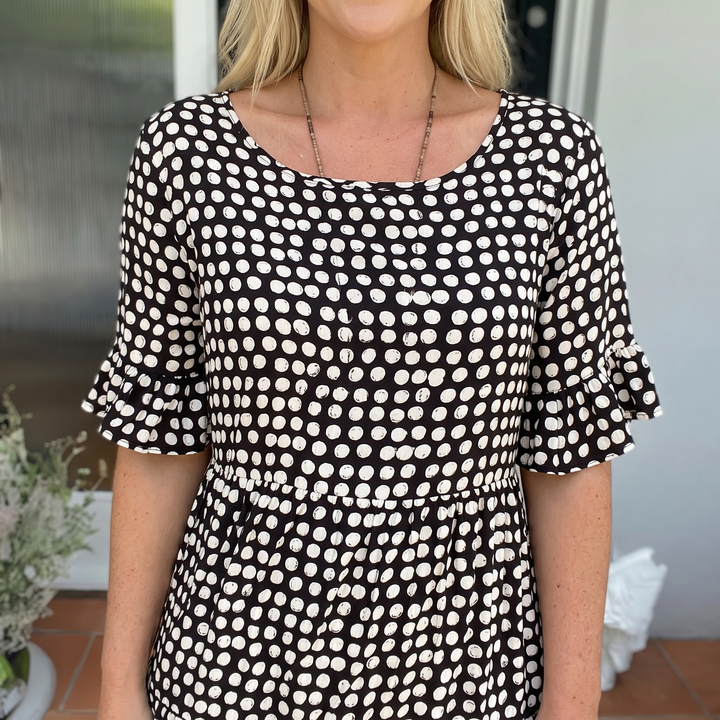 Eden | Relaxed Polka Dot Tiered Midi Dress with Sleeves