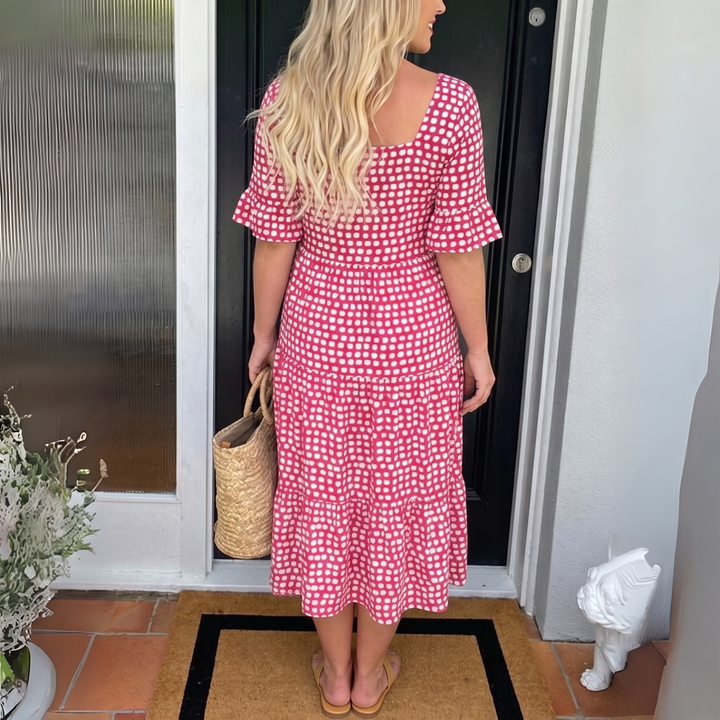 Eden | Relaxed Polka Dot Tiered Midi Dress with Sleeves
