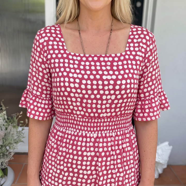 Eden | Relaxed Polka Dot Tiered Midi Dress with Sleeves