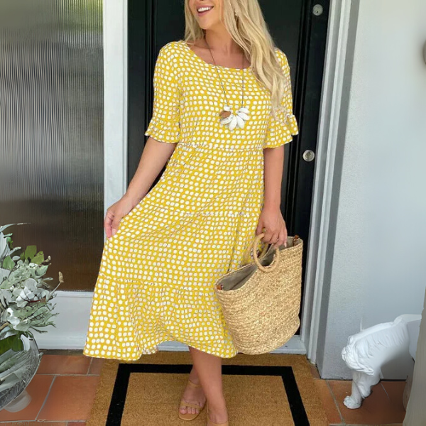 Eden | Relaxed Polka Dot Tiered Midi Dress with Sleeves