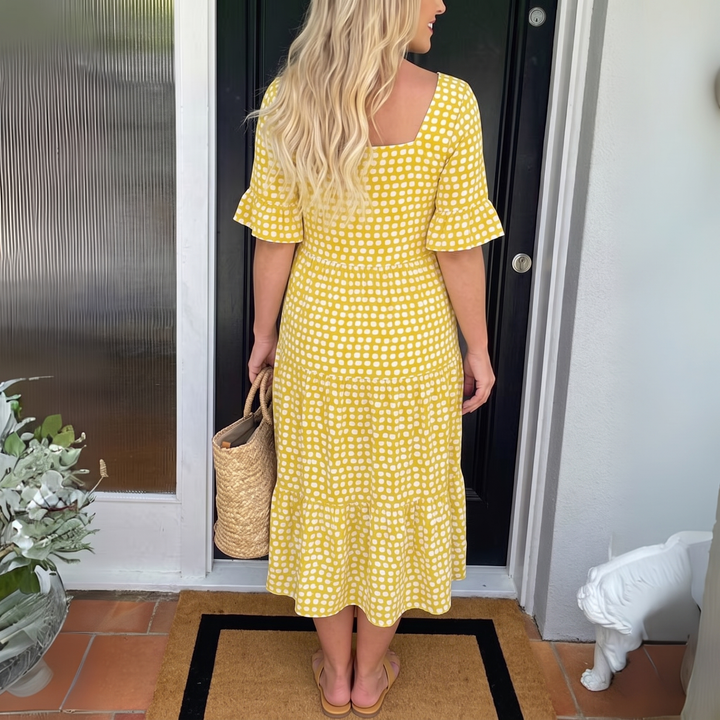 Eden | Relaxed Polka Dot Tiered Midi Dress with Sleeves
