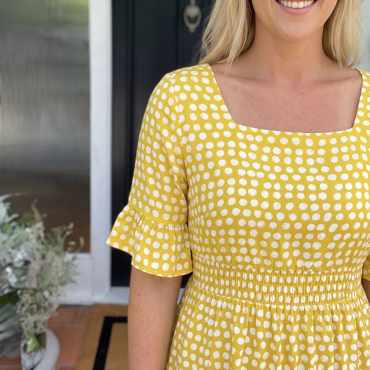 Eden | Relaxed Polka Dot Tiered Midi Dress with Sleeves
