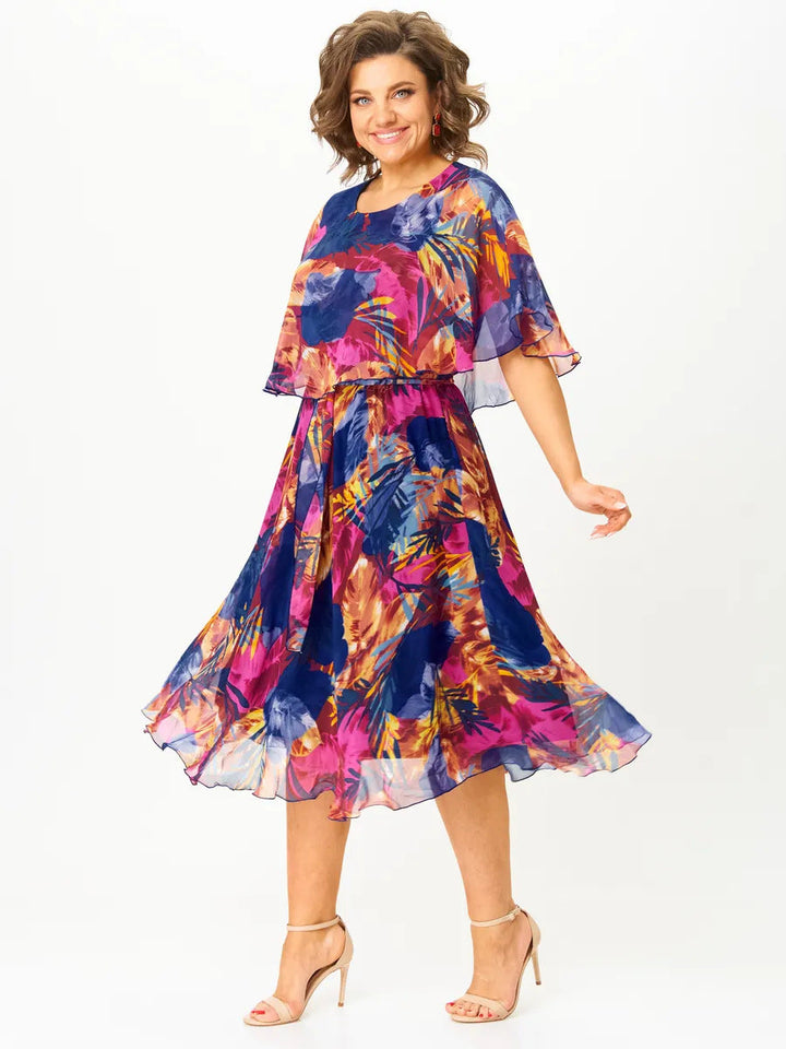 Eleanor | Floral Belted Midi Dress With Sleeves