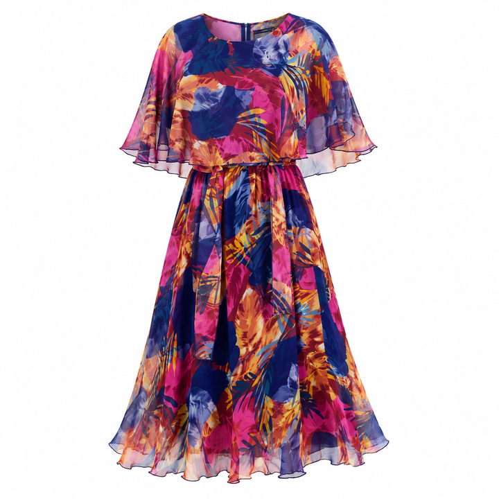 Eleanor | Floral Belted Midi Dress With Sleeves