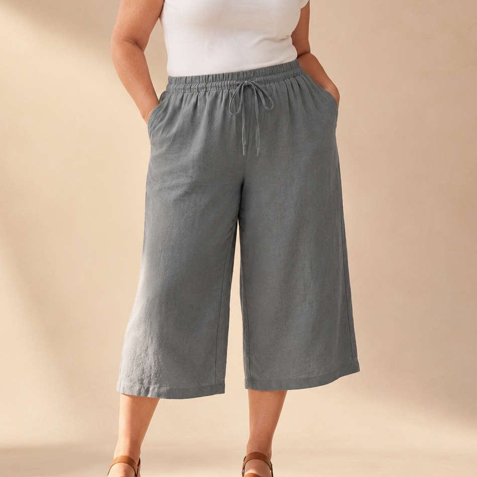 Elena | Cropped Wide Leg Drawstring Linen Pants