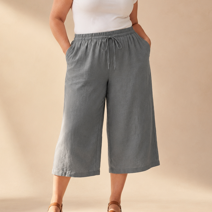 Elena | Cropped Wide Leg Drawstring Linen Pants