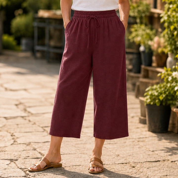 Elena | Cropped Wide Leg Drawstring Linen Pants