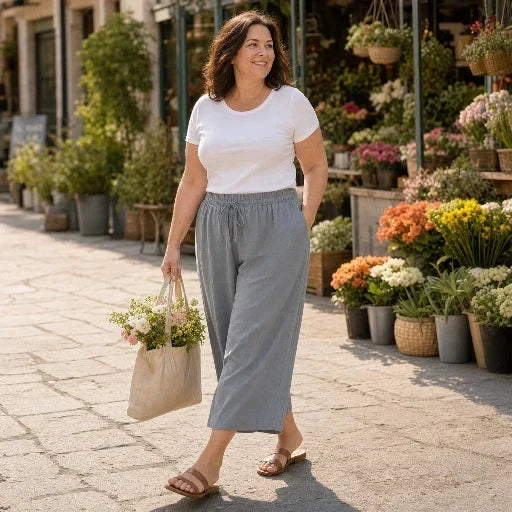 Elena | Cropped Wide Leg Drawstring Linen Pants