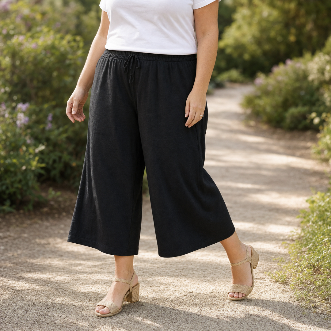 Elena | Cropped Wide Leg Drawstring Linen Pants