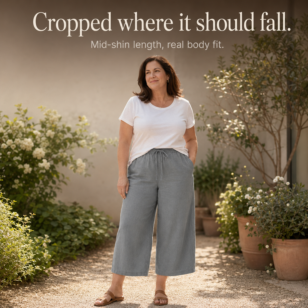 Elena | Cropped Wide Leg Drawstring Linen Pants