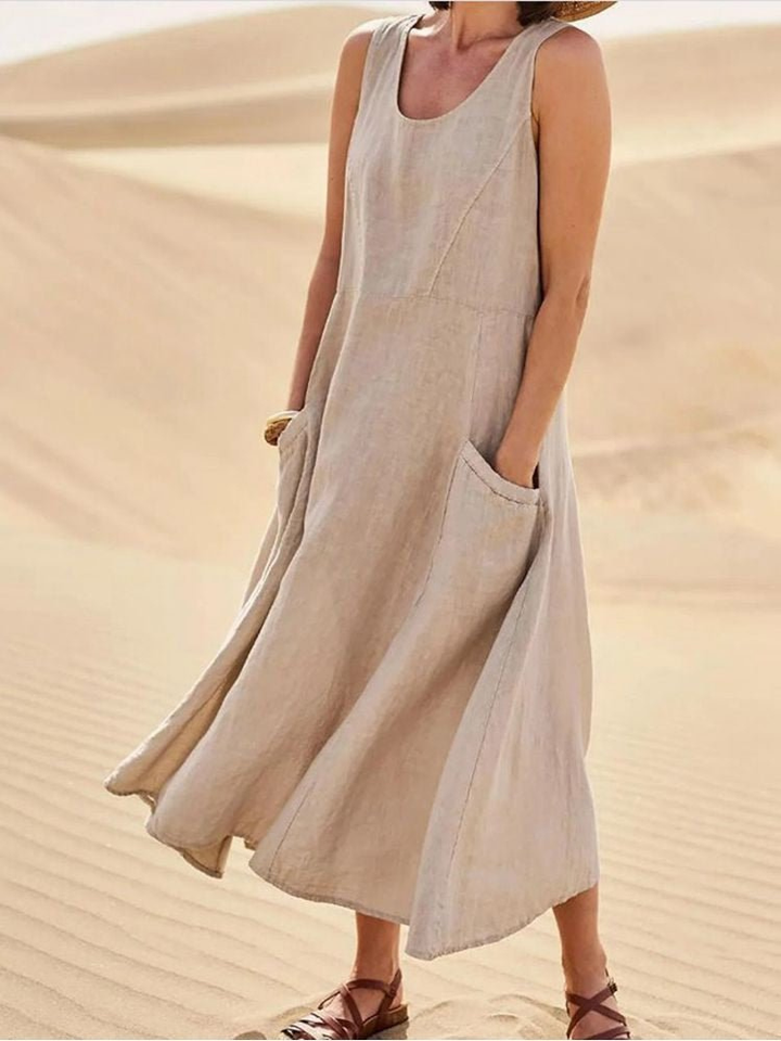 Elizabeth | Effortless Sleeveless A-Line Midi Linen Dress
