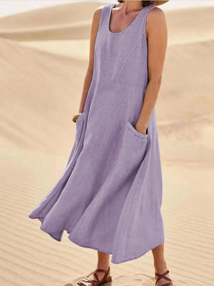 Elizabeth | Effortless Sleeveless A-Line Midi Linen Dress