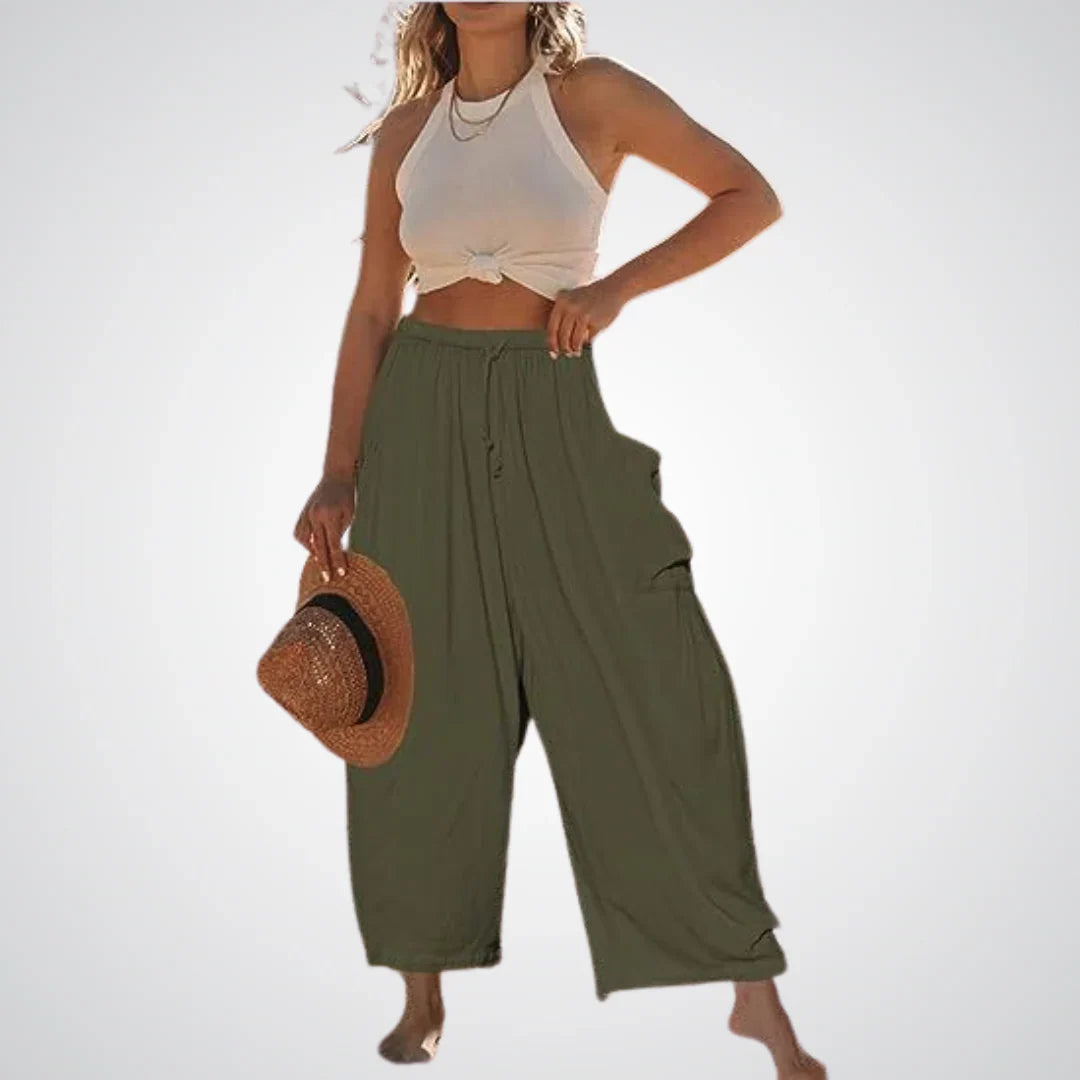 Ella | Relaxed Drawstring Wide Leg Linen Pants