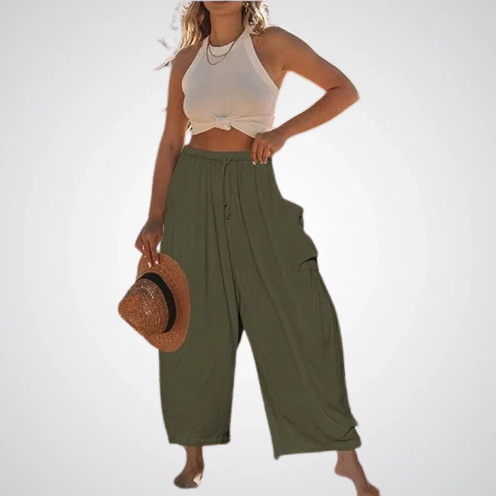 Ella | Relaxed Drawstring Wide Leg Linen Pants
