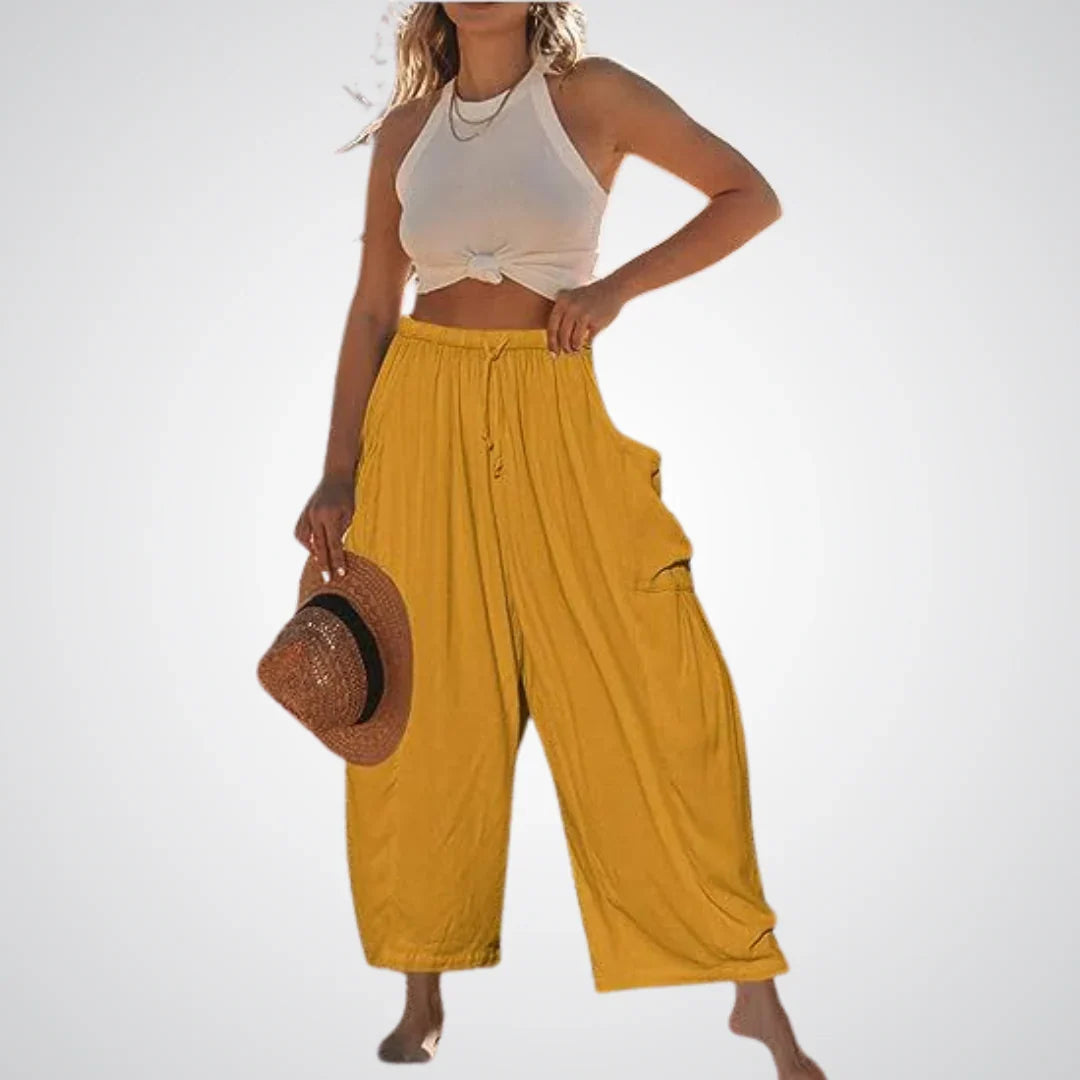 Ella | Relaxed Drawstring Wide Leg Linen Pants