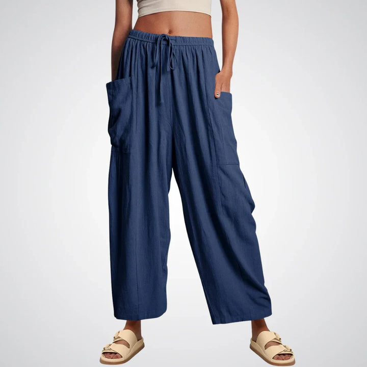 Ella | Relaxed Drawstring Wide Leg Linen Pants