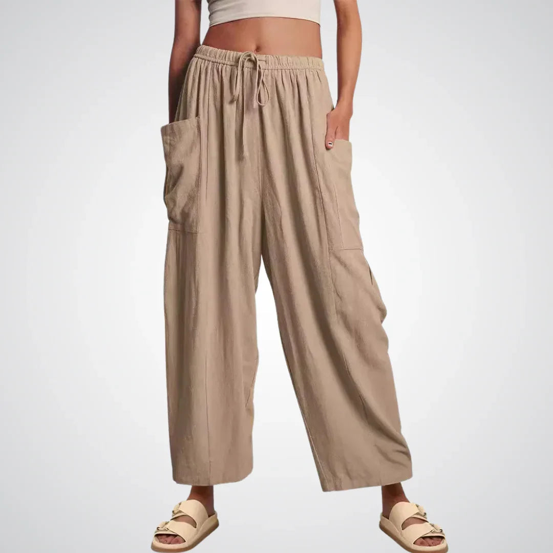 Ella | Relaxed Drawstring Wide Leg Linen Pants