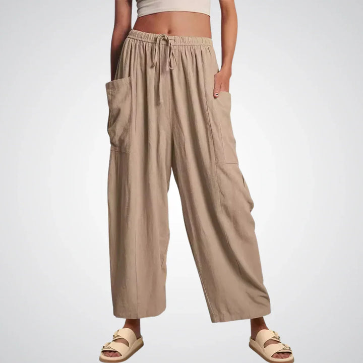 Ella | Relaxed Drawstring Wide Leg Linen Pants