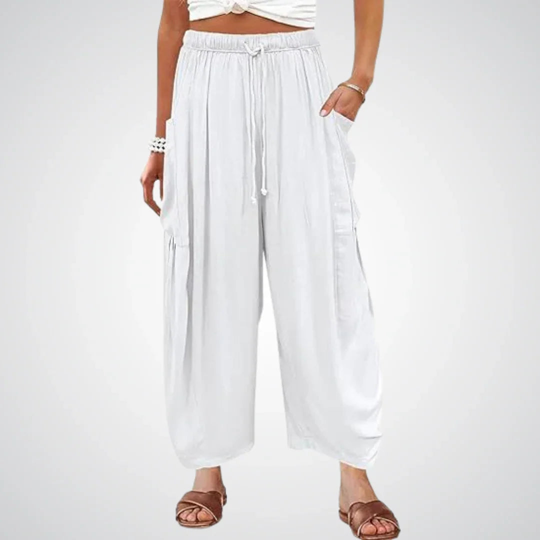 Ella | Relaxed Drawstring Wide Leg Linen Pants
