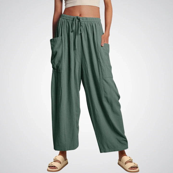 Ella | Relaxed Drawstring Wide Leg Linen Pants