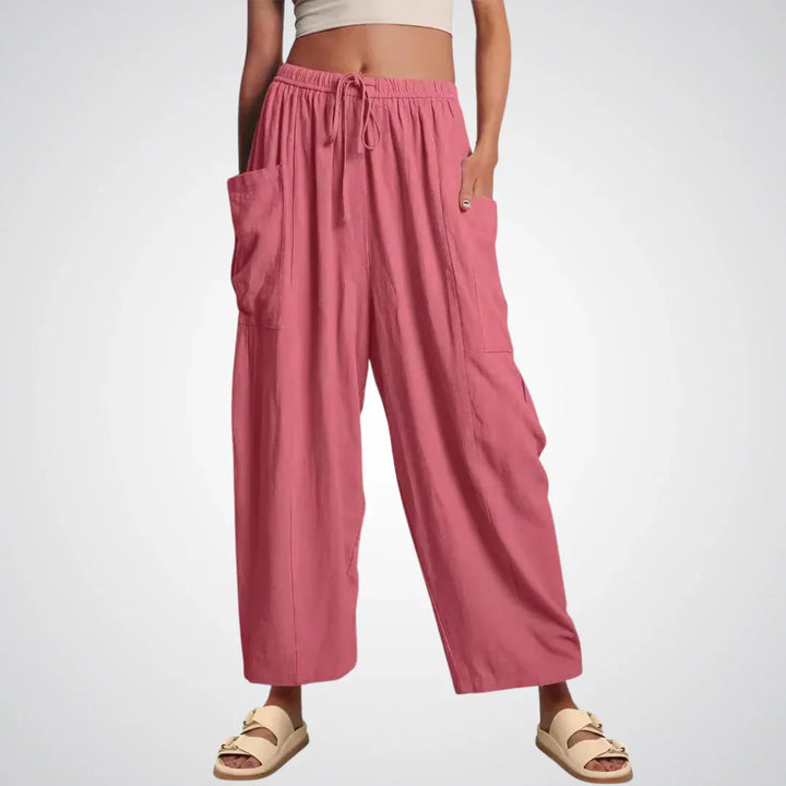 Ella | Relaxed Drawstring Wide Leg Linen Pants