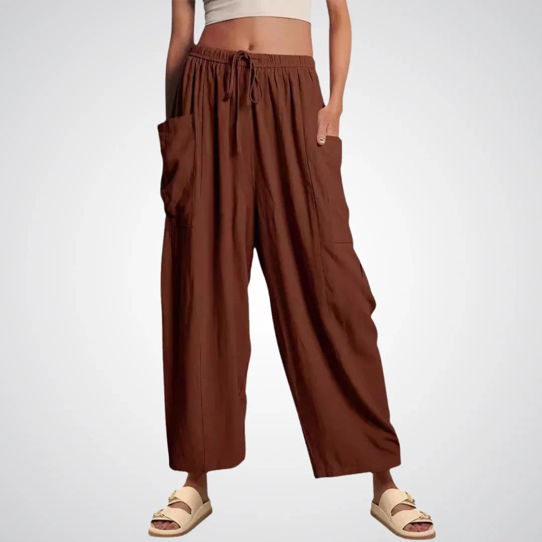 Ella | Relaxed Drawstring Wide Leg Linen Pants