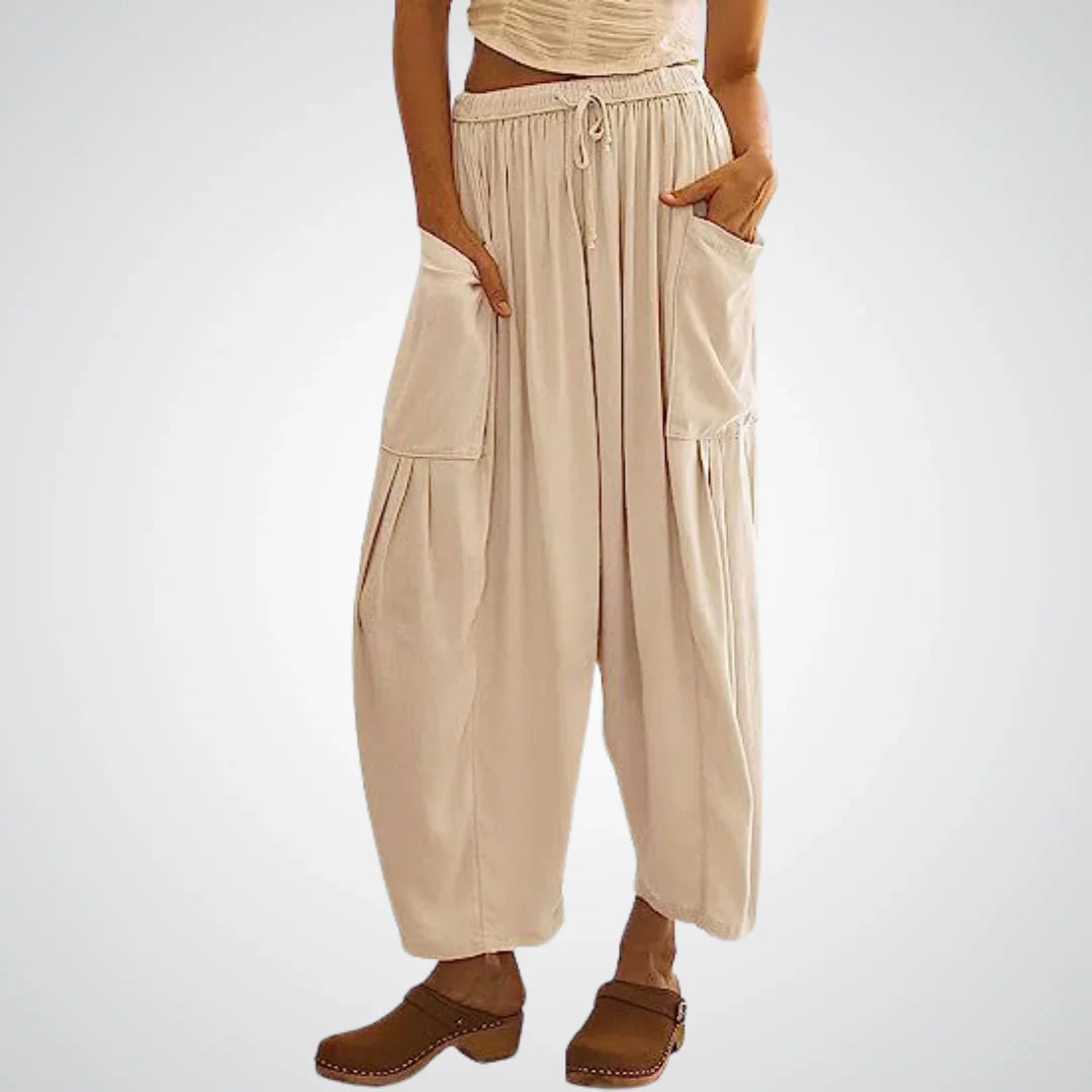 Ella | Relaxed Drawstring Wide Leg Linen Pants