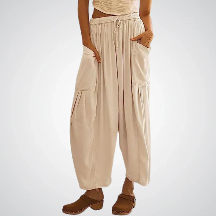 Ella | Relaxed Drawstring Wide Leg Linen Pants