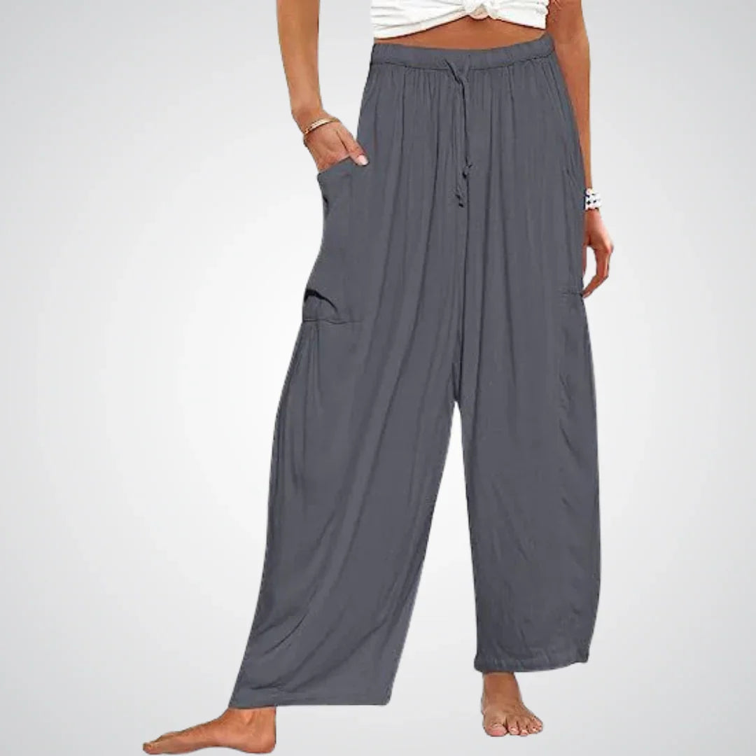 Ella | Relaxed Drawstring Wide Leg Linen Pants