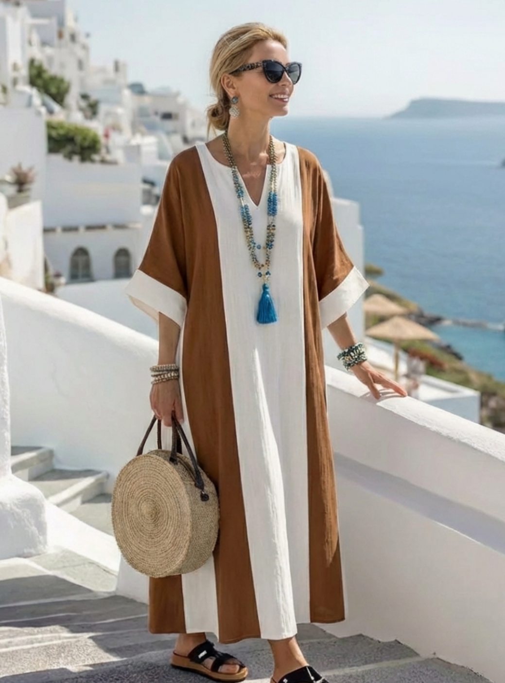 Emilia | Timeless Colour Block Maxi Linen Dress