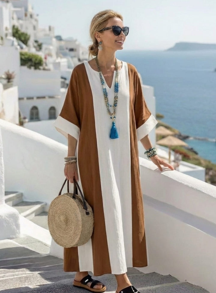 Emilia | Timeless Colour Block Maxi Linen Dress