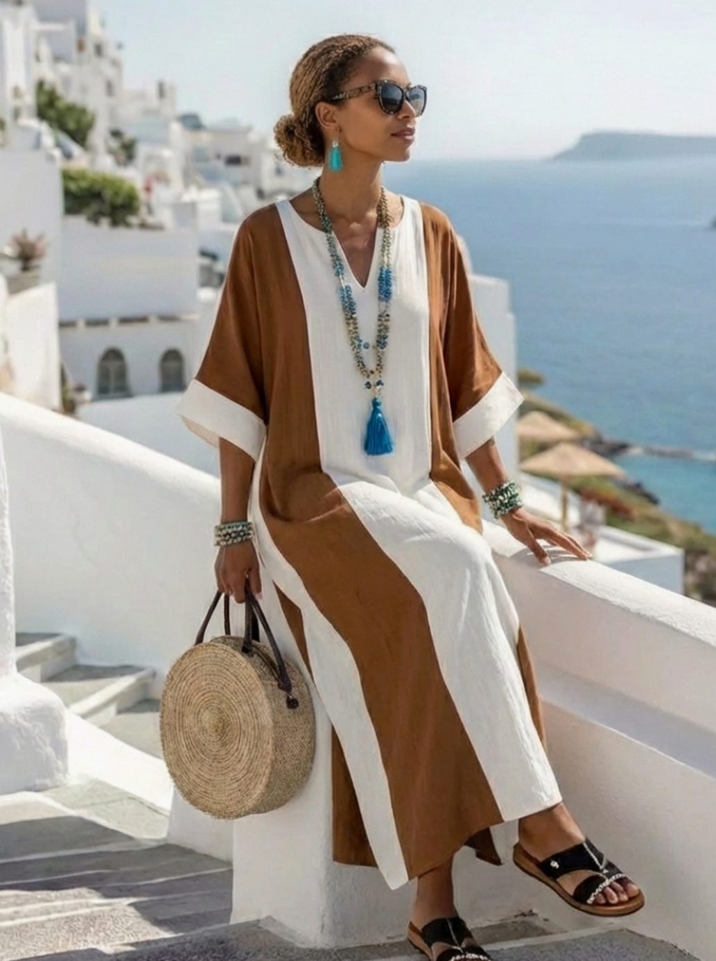 Emilia | Timeless Colour Block Maxi Linen Dress
