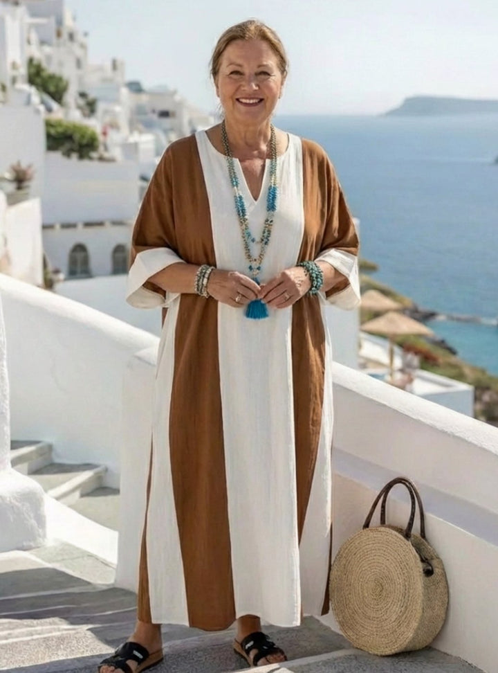 Emilia | Timeless Colour Block Maxi Linen Dress