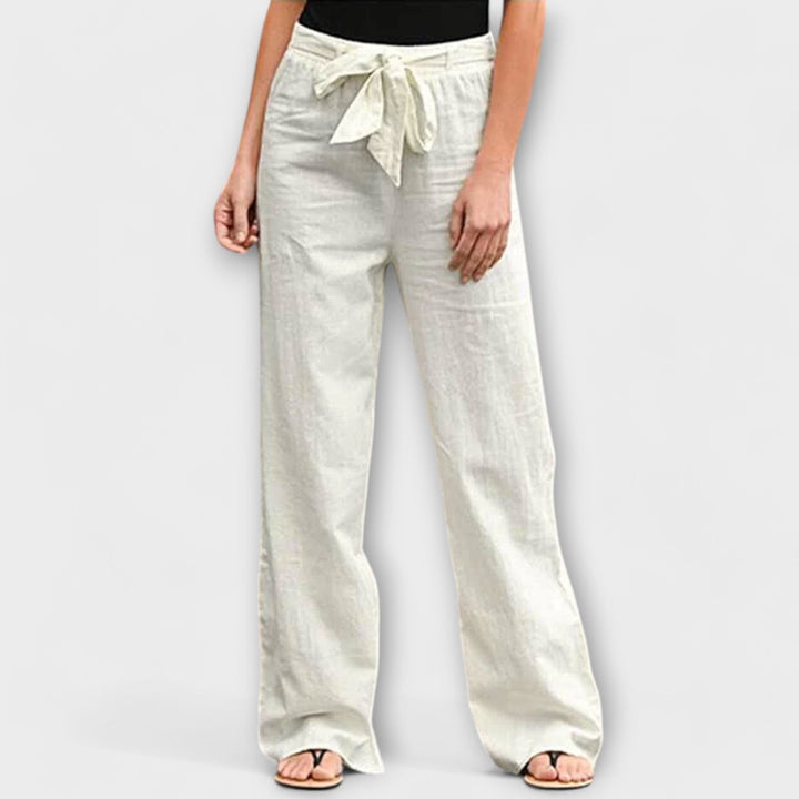 Emily | Effortless Tie Waist Wide Leg Linen Pants