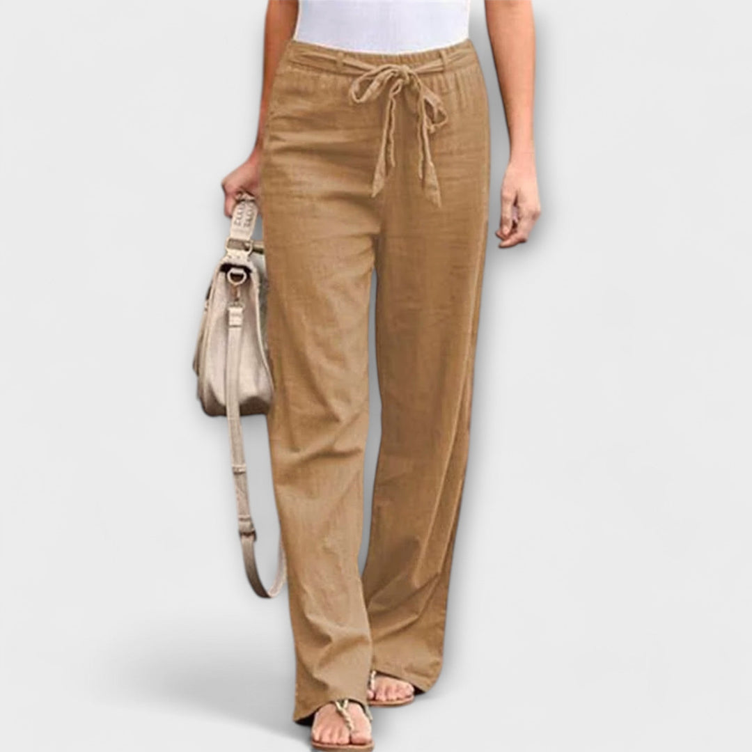 Emily | Effortless Tie Waist Wide Leg Linen Pants