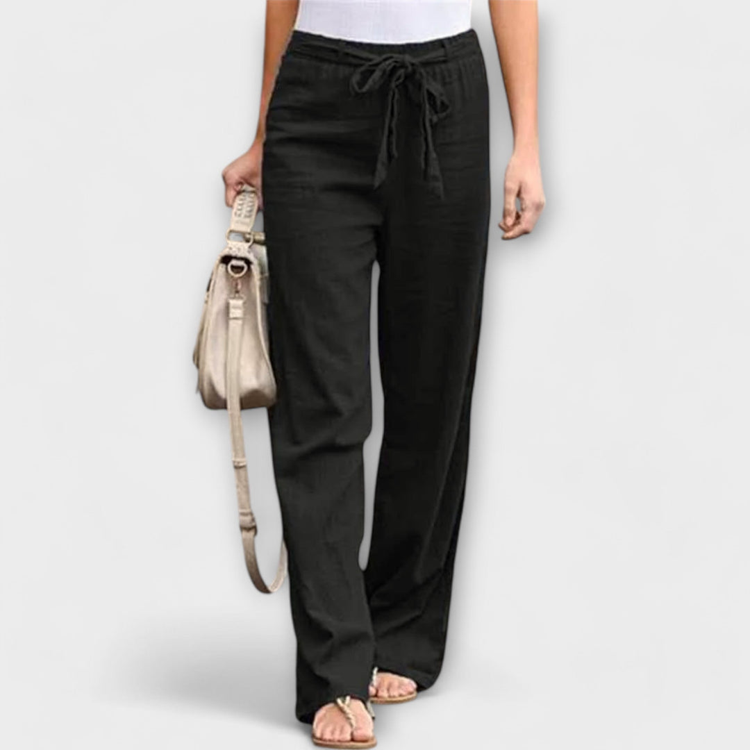 Emily | Effortless Tie Waist Wide Leg Linen Pants