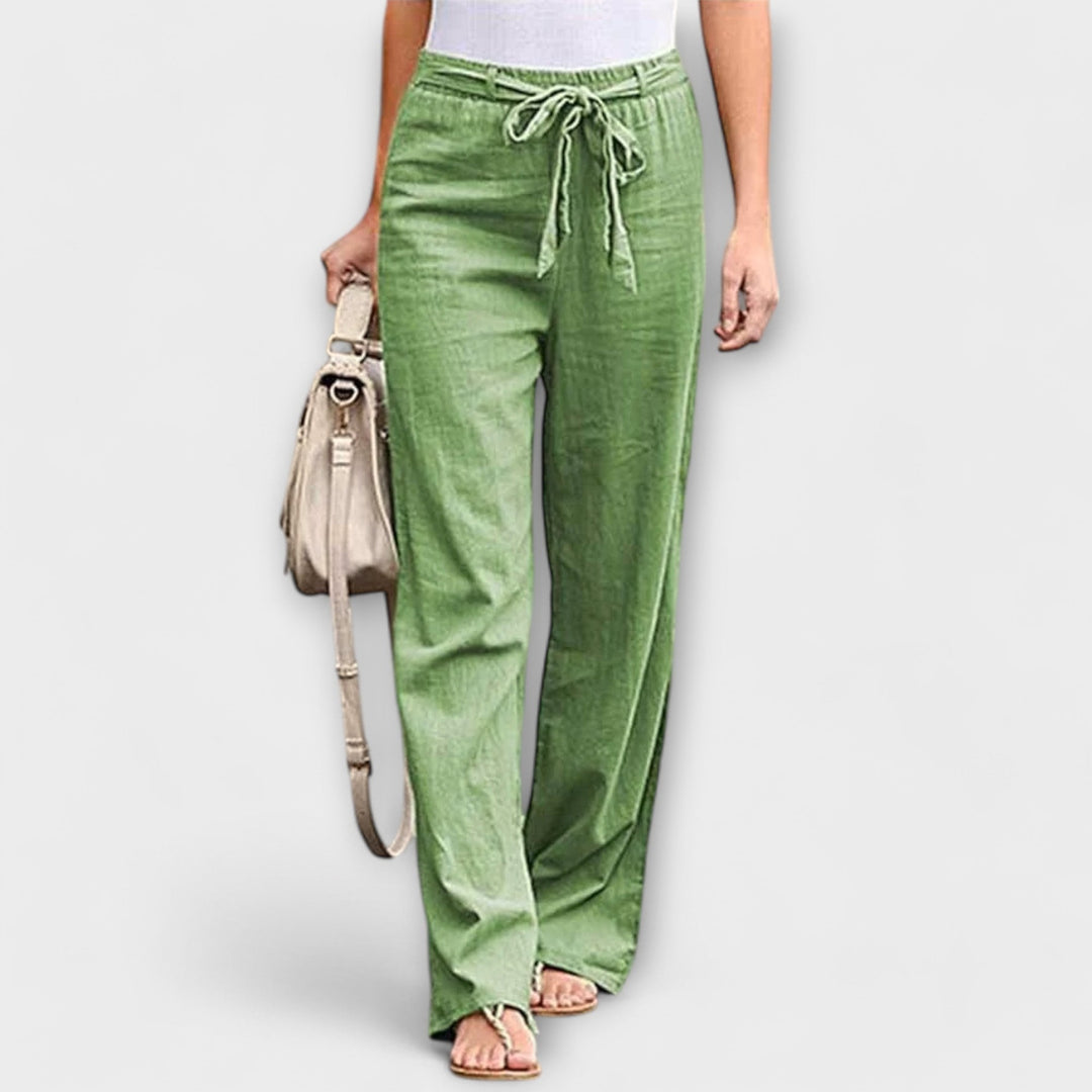 Emily | Effortless Tie Waist Wide Leg Linen Pants